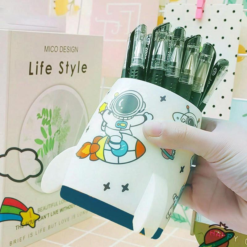 Αυτοκόλλητο με πινέλο μακιγιάζ θήκη στυλό πυραύλων Κουτί αποθήκευσης μολυβιού υψηλής χωρητικότητας Αισθητικό μολύβι σε σχήμα πυραύλου με αυτοκόλλητο αστροναύτη
