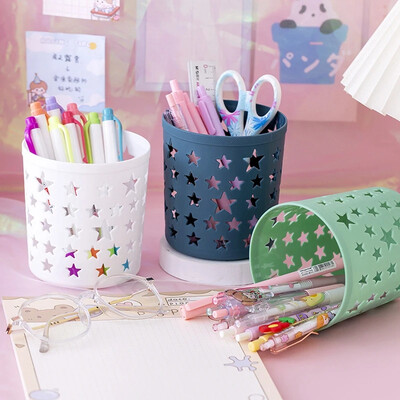 Creative Hollow Stars Pen Pencil Pot Holder Контейнер за съхранение на четки Органайзер за бюро Пластмасов канцеларски материал Държач за писалка Офис консумативи