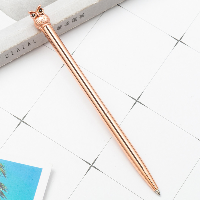 Ellen Brook 1 PCS Химикалка Owl Love Crystal Wedding Metal Copper Pen Офис Училищни пособия Канцеларски материали