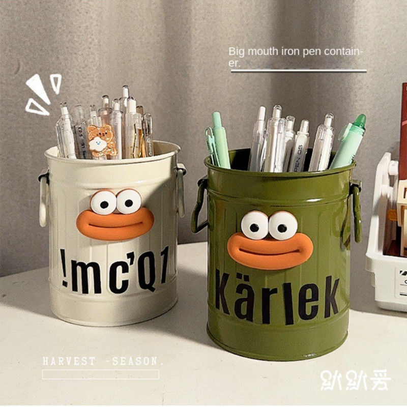 Забавен голям държач за писалка в устата Сладък със стикери Поставка за молив с голям капацитет Издръжлив метален контейнер за канцеларски материали Канцеларски материали