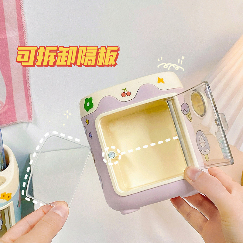 Cartoon Multi-grid Pig Stand Holder Student Kawaii Multi-function with Grid Storage Box Girl Heart Desktop Stationery box