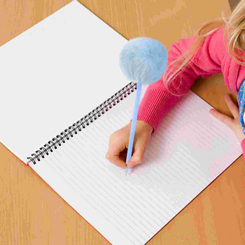 4 бр. Химикалки с топка за писане, химикалки, елегантен стил за студенти, топка за коса, плюшен помпон за момичета, топка с ярък цвят