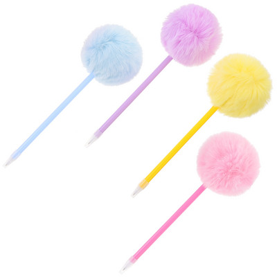 4 tk. Juuksepallide kirjutuspliiats täitesulepead Elegantne stiil õpilastele Hairball Pehm Pompom Tüdrukutele Erksavärviline pastapliiats