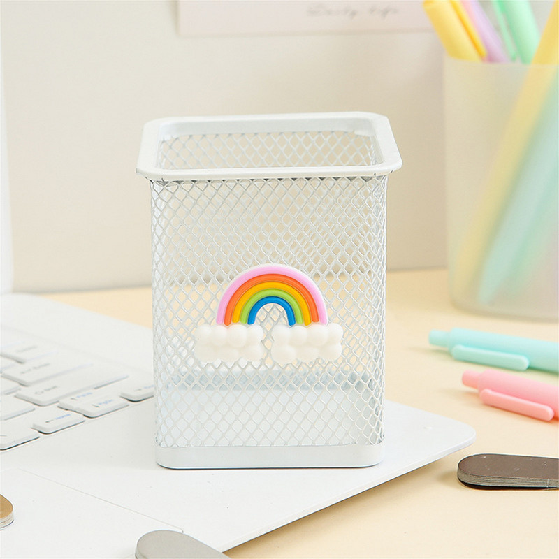 Kreatív üreges rácsos tolltartó Rajzfilm diák irodai asztali többfunkciós tárolódoboz fém írószer tároló vödör