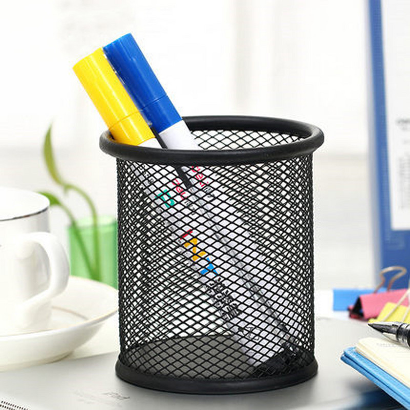 Konteiners Galda organizators Konteiners melns darbvirsmas metāla pildspalvu turētāji Tīkla zīmuļa kauss pildspalvu futrālis