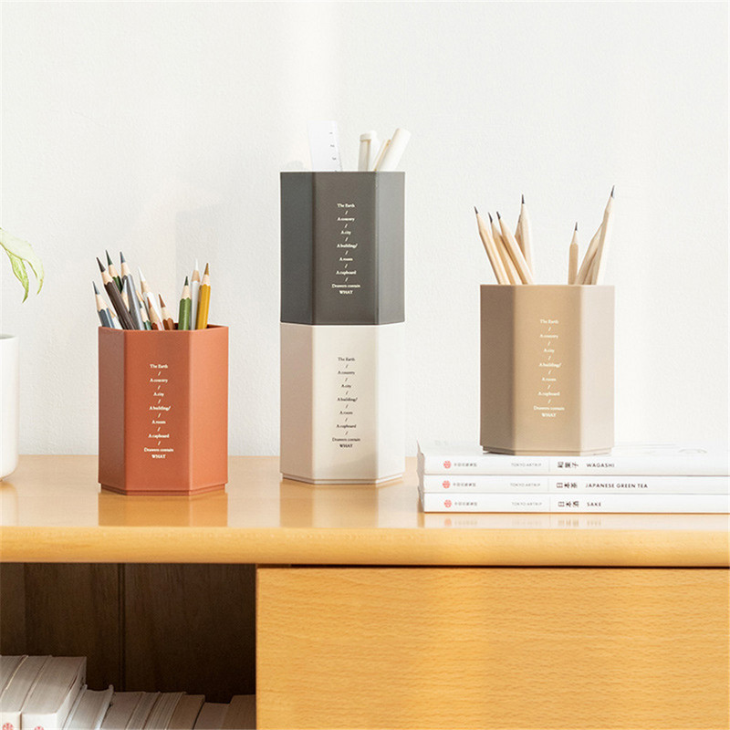 Kreatív hatszögletű tolltartó nagy kapacitású toll ceruza edénykefe tárolódoboz műanyag írószer íróasztal rendszerező