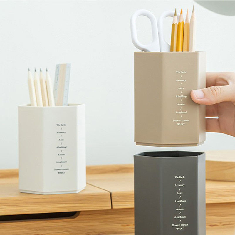 Kreatív hatszögletű tolltartó nagy kapacitású toll ceruza edénykefe tárolódoboz műanyag írószer íróasztal rendszerező
