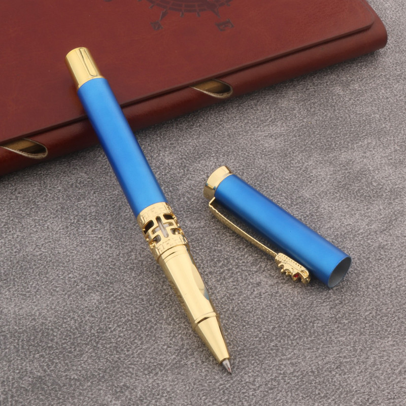 OFFICE klasszikus fém arany diáktoll türkiz Rollerball Pen relief üreges Kiegészítő toll