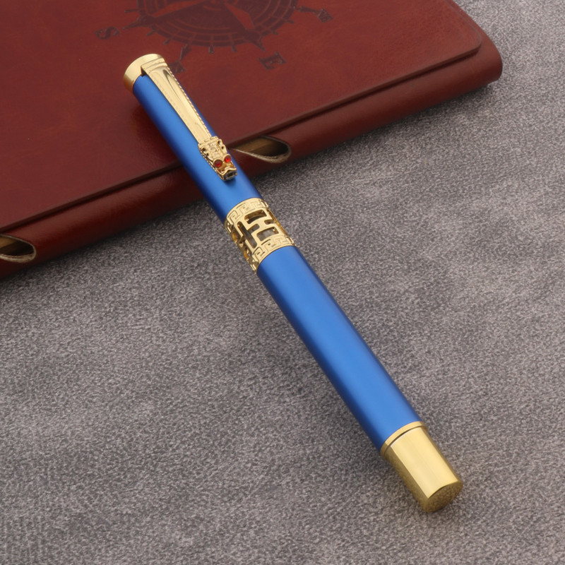 OFFICE klasszikus fém arany diáktoll türkiz Rollerball Pen relief üreges Kiegészítő toll