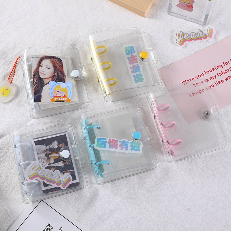 Kreatív, aranyos, átlátszó, 3 gyűrűs mini, laza levelű kézikönyv diák hordozható notebook irattartó Kawaii iskolai kellékek
