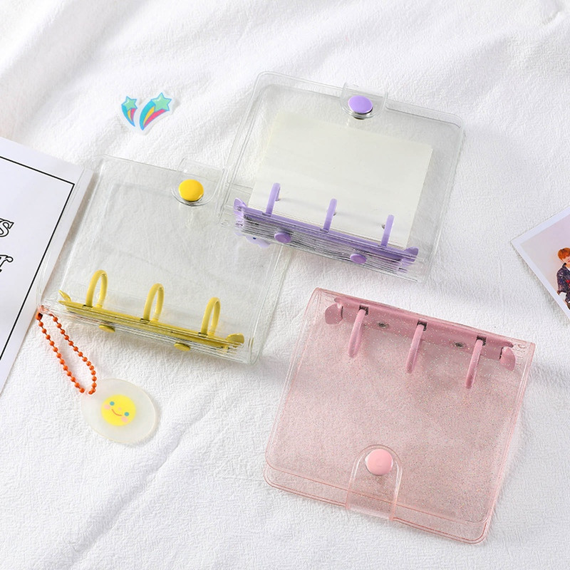 Kreatív, aranyos, átlátszó, 3 gyűrűs mini, laza levelű kézikönyv diák hordozható notebook irattartó Kawaii iskolai kellékek