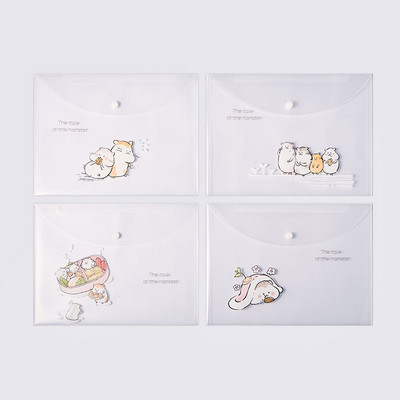 4 бр. Чанти за файлове за документи Сладък карикатурен държач за файлове Бутон за закопчаване PVC папка Химикалка Каса Офис Информационна чанта Студентски канцеларски материали