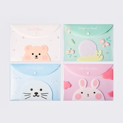 4 бр. Чанти за файлове за документи Сладък карикатурен държач за файлове Бутон за закопчаване PVC папка Химикалка Каса Офис Информационна чанта Студентски канцеларски материали