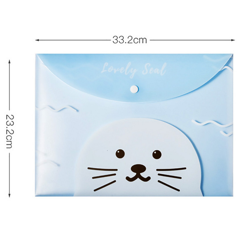 4 бр. Чанти за файлове за документи Сладък карикатурен държач за файлове Бутон за закопчаване PVC папка Химикалка Каса Офис Информационна чанта Студентски канцеларски материали