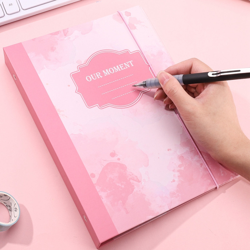 A5-ös, kemény héjú fotóalbum, 6 lyukú, laza levelű könyv, cserélhető átlátszó iratgyűjtő tárolótáska Kreatív barkácsnapló Deco írószer