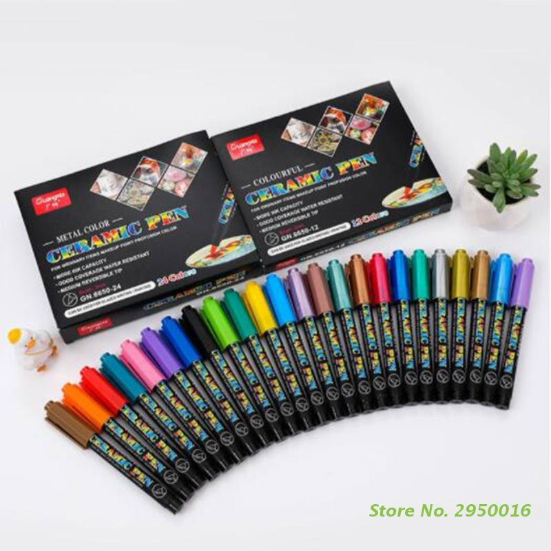 12/24 színű, magas hőmérsékletű sütőben sütött kerámia jelölőtoll készlet Állandó porcelán jelölőtoll kerámia porcelánra való rajzoláshoz