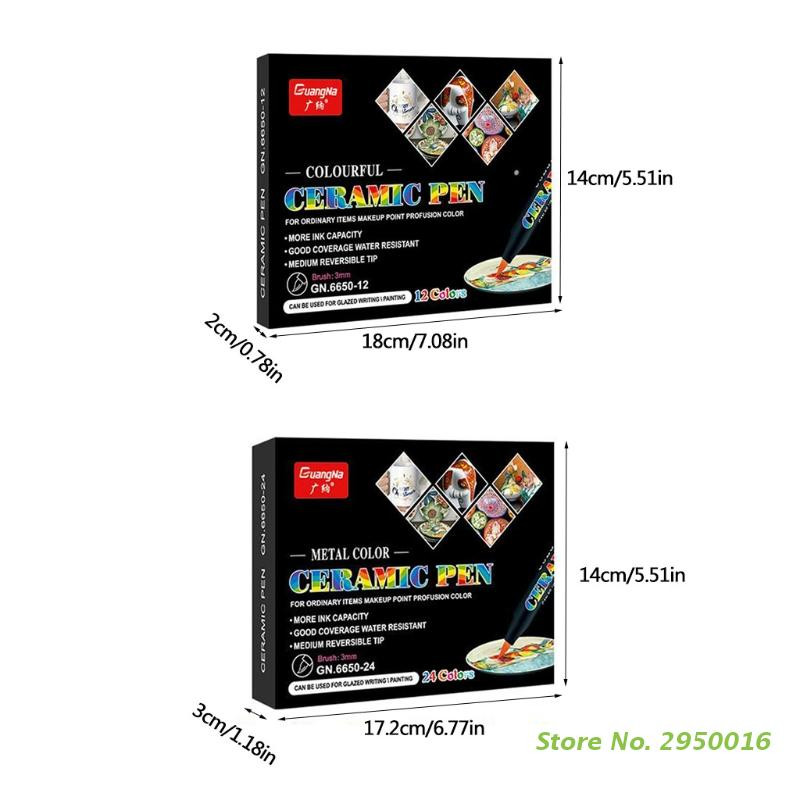 12/24 színű, magas hőmérsékletű sütőben sütött kerámia jelölőtoll készlet Állandó porcelán jelölőtoll kerámia porcelánra való rajzoláshoz