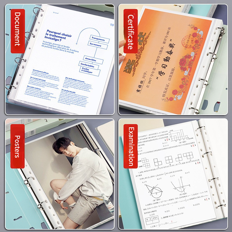 Vízálló A4-es irattartók Kijelző 4 lyukú iratgyűjtő mappa, Morandi színes, dokumentumgyűrűs iratgyűjtő mappa, tesztpapír rendszerezése