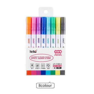 Dvigubos linijos kontūrinis rašiklis, 8 spalvų kostiumas, „pasidaryk pats“ svajonių fluorescencinis rašiklis, vaikų sveikinimo atvirukas, gimtadienis, grafiti, metalinis rėmelis