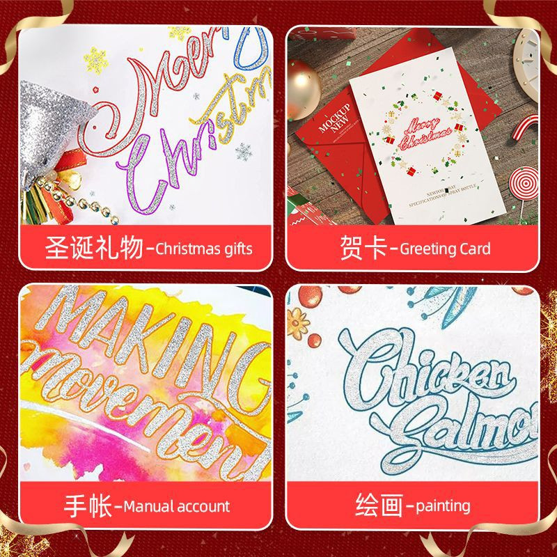 Dvigubos linijos kontūrinis rašiklis, 8 spalvų kostiumas, „pasidaryk pats“ svajonių fluorescencinis rašiklis, vaikų sveikinimo atvirukas, gimtadienis, grafiti, metalinis rėmelis