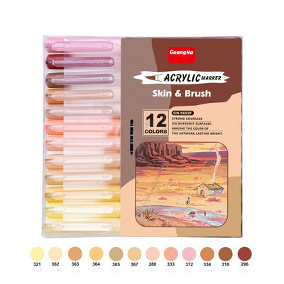 12 színű bőrtónus jelölő tollak, nejlon puha fejű akril markerek, vízálló toll puha kefe hegyű művészeti kellékek iskolai kellékek