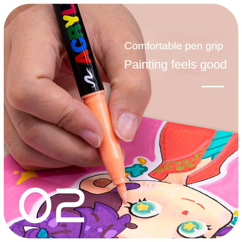 12 színű bőrtónus jelölő tollak, nejlon puha fejű akril markerek, vízálló toll puha kefe hegyű művészeti kellékek iskolai kellékek