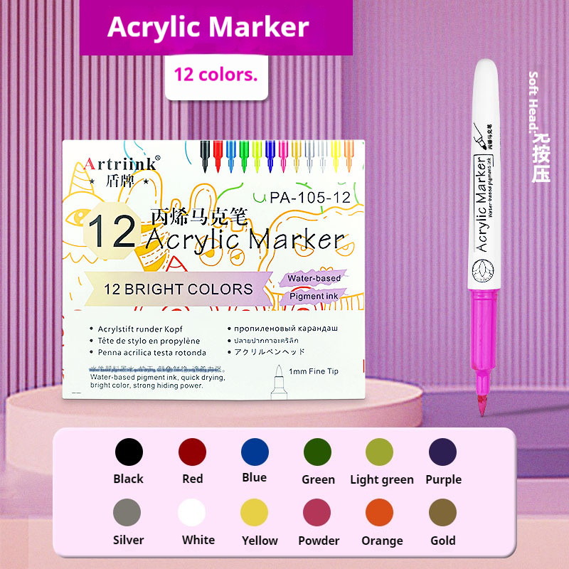 12/24Pcs Μαρκαδόρος από προπυλένιο Μαλακή κεφαλή αδιάβροχη στυλό γκράφιτι με βάση το νερό Παιδική ευχετήρια κάρτα, Γενέθλια, γκράφιτι