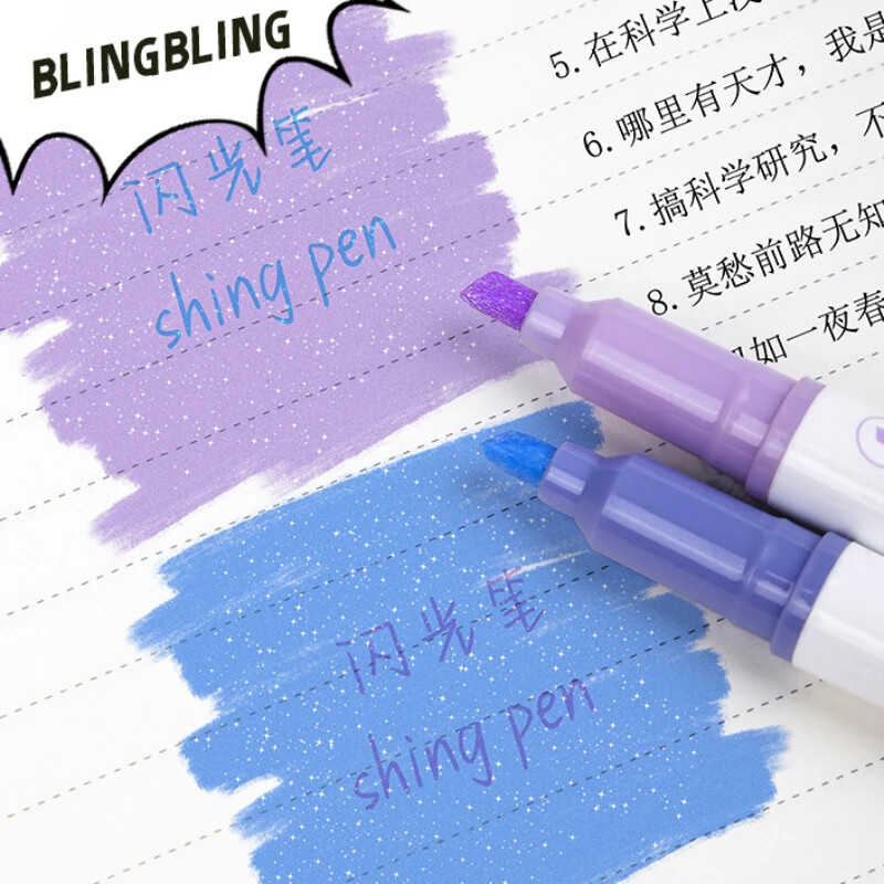 4db/készlet Esztétikus csillagfényes kiemelők Fényes Scrapbook Doodle Tollak Notebook Highlight Markers Toll Kawaii Kids Irodaszerek