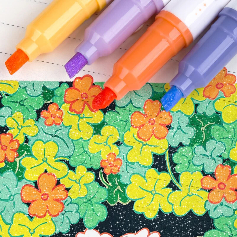 4db/készlet Esztétikus csillagfényes kiemelők Fényes Scrapbook Doodle Tollak Notebook Highlight Markers Toll Kawaii Kids Irodaszerek