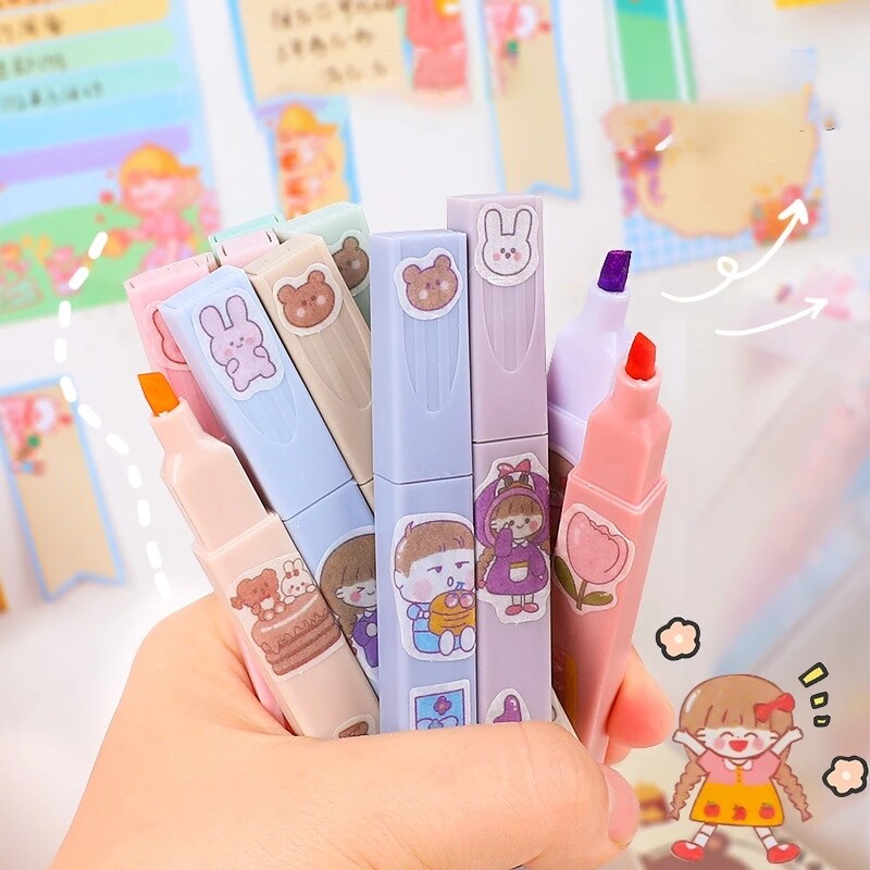 Корейски хайлайтери Маркери за канцеларски материали Papeleria Симпатични цветни маркери Писалка за хайлайтър Back to School Естетични консумативи