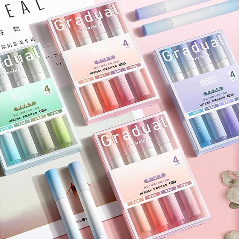 4 db-os színes kiemelő tollkészlet Kawaii iskolai kellékek jelölőtoll Aranyos koreai írószer