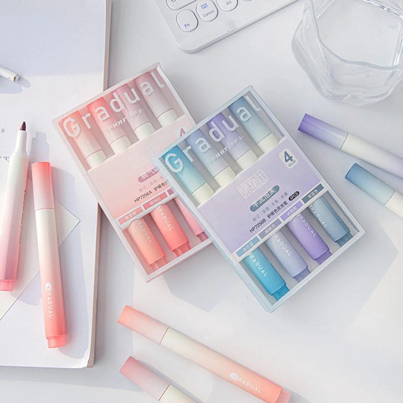 4 db-os színes kiemelő tollkészlet Kawaii iskolai kellékek jelölőtoll Aranyos koreai írószer