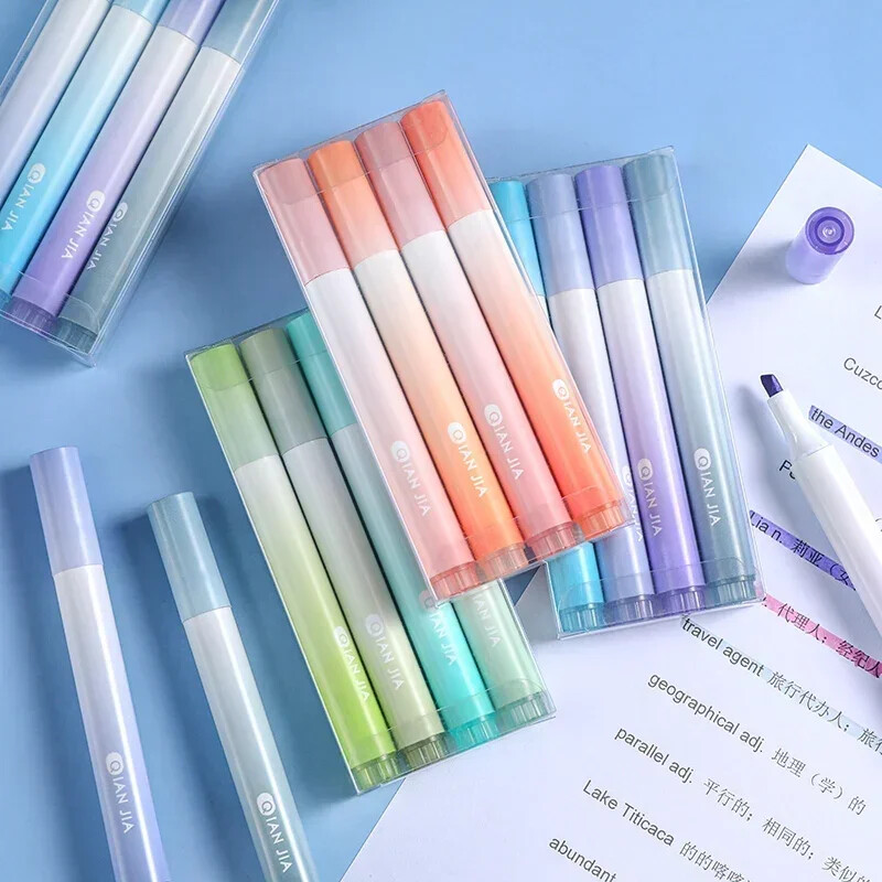 4 DB kiemelő toll ferde fejű színátmenetes színjelölő irodai írószer iskolai kellék íráshoz festéshez vonalrajzhoz