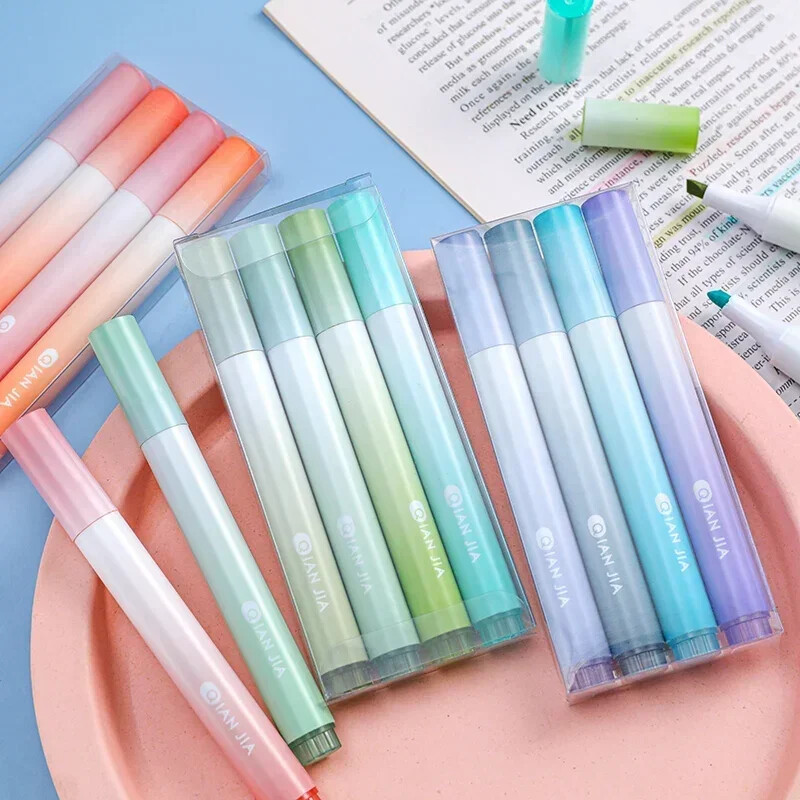 4 DB kiemelő toll ferde fejű színátmenetes színjelölő irodai írószer iskolai kellék íráshoz festéshez vonalrajzhoz