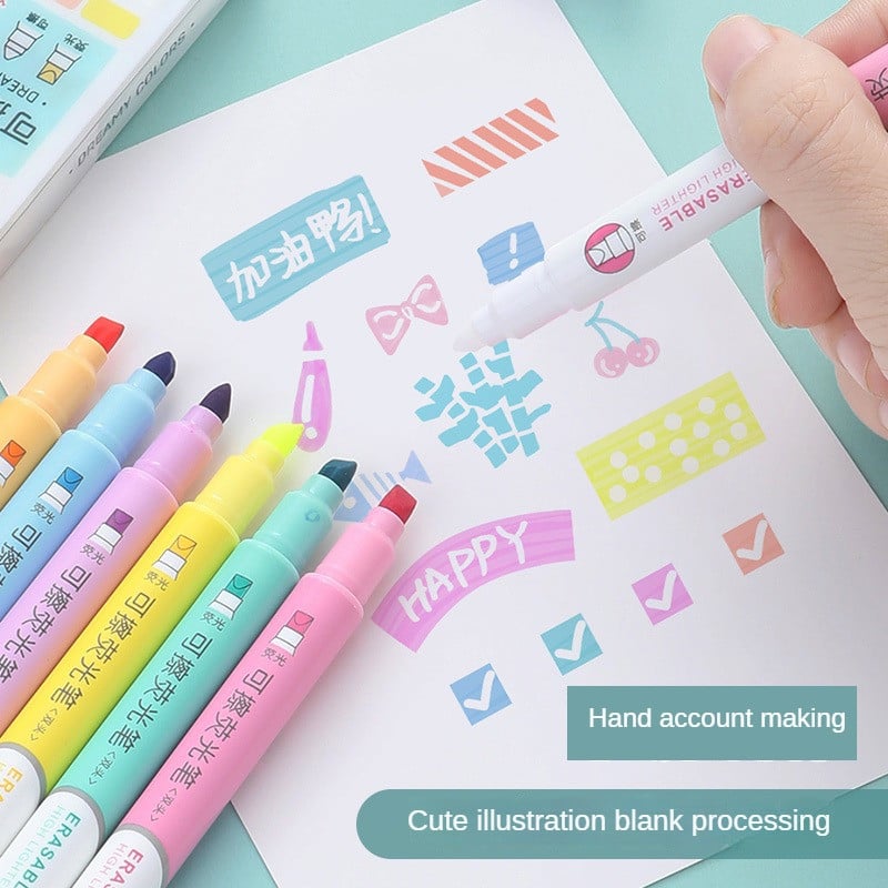 6db törölhető kiemelők pasztell markerek, kétvégű fluoreszkáló toll művészeti rajzokhoz, firka jelölésekhez iskolai irodaszerek