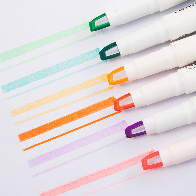 6 db Kétfejű látható hegy kiemelők toll kettős hegyű jelölő kiemelő tanulói írószer irodai iskolai használatra