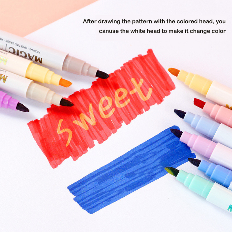 Kétfejű, színváltó toll jelölő fluoreszkáló toll kiemelő kézi tollkészlet diákoknak, iskolai írószer kellékekhez