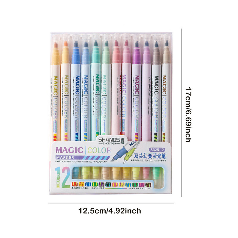 Kétfejű, színváltó toll jelölő fluoreszkáló toll kiemelő kézi tollkészlet diákoknak, iskolai írószer kellékekhez