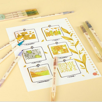 3Pcs Ретро цветна калиграфска четка Комплект химикалки DIY Scrapbooking Crafts Soft Tip Dual side Fine Liner Art Lettering Маркери за рисуване