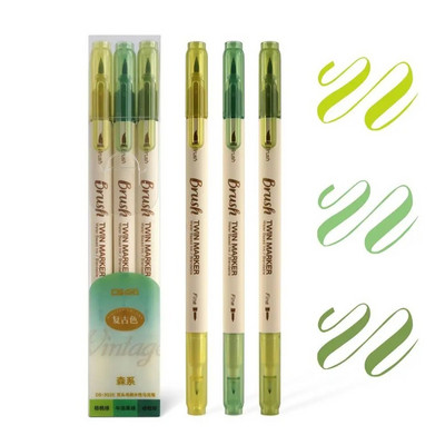 3 db Retro színű kalligráfia ecsettoll készlet Barkácsolás Scrapbooking Crafts Puha hegy Kétoldalas Fine Liner Art betűkkel Rajzjelzők