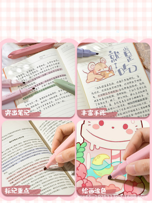 4db pasztell kiemelő készlet jelölő toll ajakrúzs design puha ecset hegy rajzoláshoz festéshez Irodai bélés Iskolai kellékek Kawaii