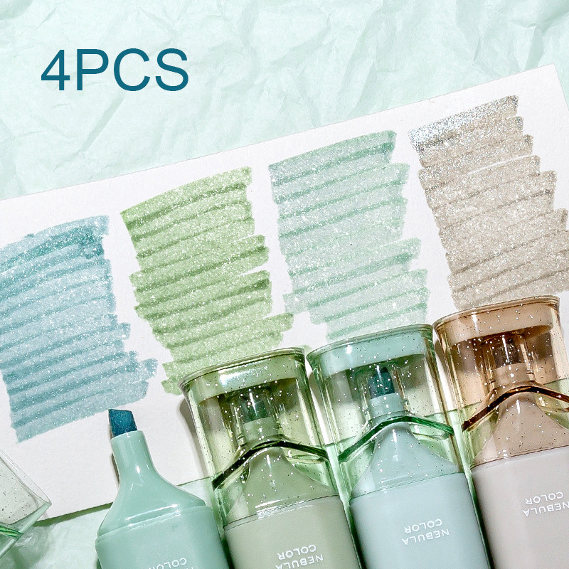 4 Color/Set Glitter Highlighter Pen Fine Flash Markers Painting Maker for Scrapbook Diary Journal Student Kids Stationery Gifts