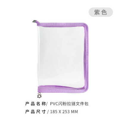 A5 A4-es cipzáras irattáska PVC PP csillogó átlátszó tároló rendszerező táska irattartó mappa tok táskák írószer tartó