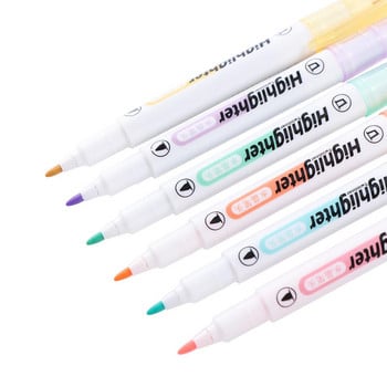 Химикалки за хайлайтър с двоен връх Цветни маркери Средна линия Пастелни хайлайтери Комплект канцеларски материали от 6 видими