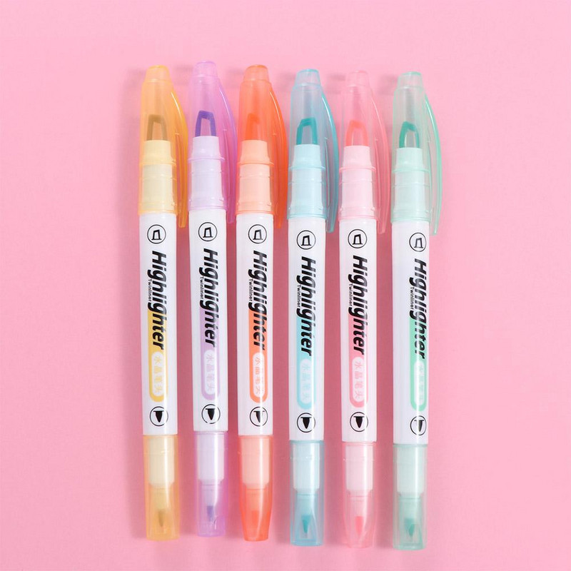 Dupla hegyű kiemelő tollak színes markerek középvonalas pasztell kiemelők irodaszer készlet 6 db látható