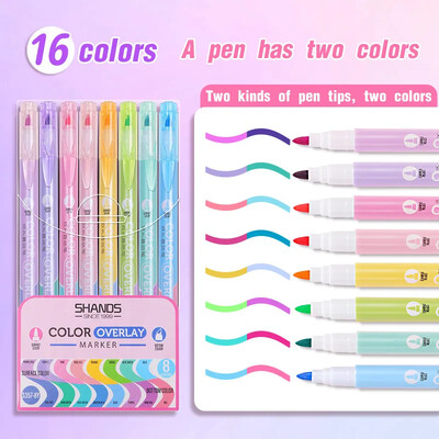 8 бр. Двустранни флуоресцентни маркери за изкуство Liner Color Overlay Highlighter Pens Set Drawing Office School Highlighters