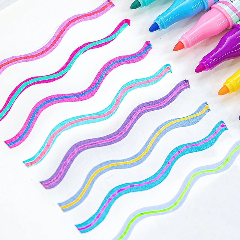 8 бр. Двустранни флуоресцентни маркери за изкуство Liner Color Overlay Highlighter Pens Set Drawing Office School Highlighters