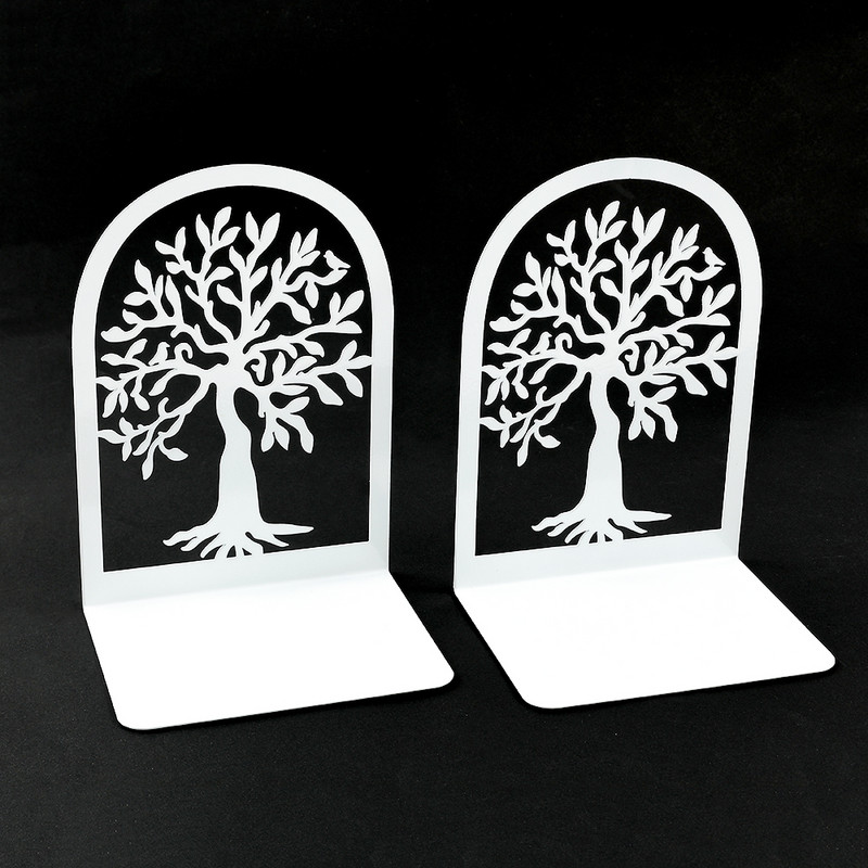 2 τμχ White Tree of Life Desktop Book Ends Office Desktop Home Bookend για το Book Loves Heavy Duty Iron Rack Book