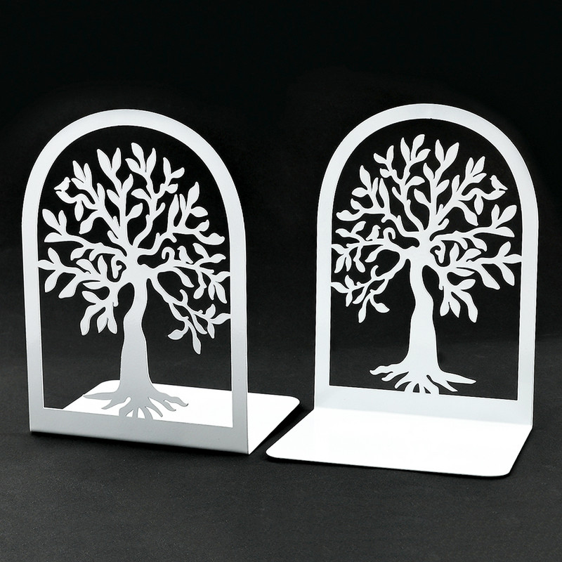 2 τμχ White Tree of Life Desktop Book Ends Office Desktop Home Bookend για το Book Loves Heavy Duty Iron Rack Book