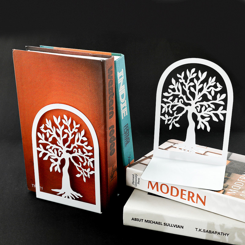 2 τμχ White Tree of Life Desktop Book Ends Office Desktop Home Bookend για το Book Loves Heavy Duty Iron Rack Book